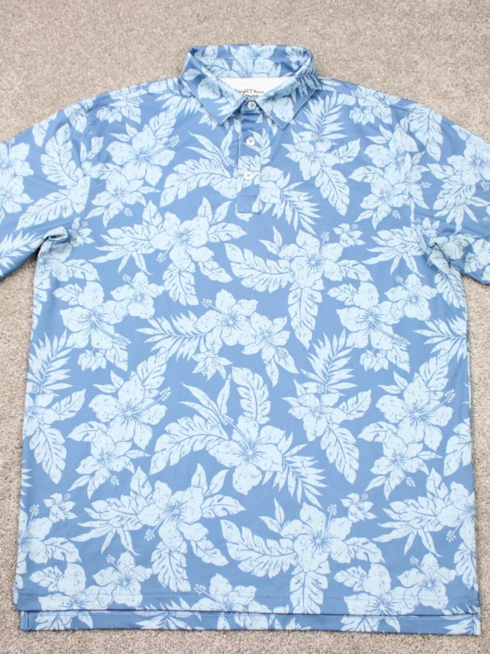 Straight Down Performance Polo Shirt Mens Blue Floral Golf Stretch Short Sleeve